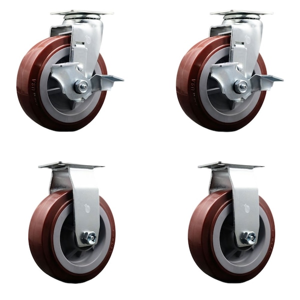 Service Caster Tool Box Caster Wheel Set 6'' Maroon Polyurethane Swivel Casters, 4PK TOOL-SCC-20S620-PPUR-TLB-2-R-2 - main